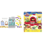 Play-Doh Kitchen Creations Super Colourful Cafe Play Food Coffee Toy with 20 Accessories and 8 Pots & Stamp 'n Top Pizza Oven Toy with 5 Non-Toxic Colours