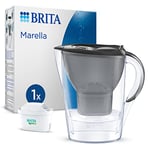BRITA Marella Water Filter Jug Graphite (2.4L) incl. 1x MAXTRA PRO All-in-1 cartridge - fridge-fitting jug with digital LTI and Flip-Lid - now in sustainable Smart Box packaging