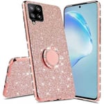 Samsung A12 5G Stötdämpande Skal med Ringhållare Strass Svart