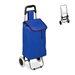 Relaxdays Chariot de Courses, Pliable, 25 L Sac d’achats avec roulettes, Chargeable Jusqu’à 10 kg, 91 x 40 x 30 cm,Bleu