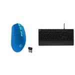 Logitech G305 LIGHTSPEED Wireless Gaming Mouse, HERO 12K Sensor, Blue & 213 Prodigy Gaming Keyboard, LIGHTSYNC RGB Backlit Keys, Spill-Resistant, Customizable Keys - Black