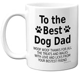 Best Dog Dad Gifts - Fathers Day Gift From Dog Mug, Funny Coffee Mug Cup, Woof Thanks, Dog Gifts for Men, Christmas, Birthday Present, 11oz Ceramic Dishwasher Microwave Safe Tea Mugs - Made in UK