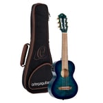 Ortega Guitars Guitare de Voyage électro-acoustique - Série Mini/Travel - Guitarlélé 6 cordes - Housse incluse - Acajou Flammé (RGLE18BLF)