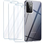 Leathlux Transparent Case for Samsung Galaxy A72 + 3 × Tempered Glass Screen Protector, Soft Silicone Protective Bumper Case Cover Clear TPU Gel Case Cover for Samsung A72 6.7 Inches (Transparent)