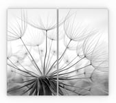 ALLboards Glass Chopping Board Dandelion SEEDED 2 Set 52x30cm Cutting Board Splashback Worktop Saver for Kitchen Hob Protection Hot Cover Heat Resistant Multi-Glass Plate Dishes Pad Work Surface