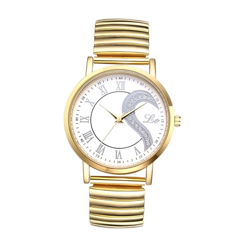 JewelryWe Montre Femme Bracelet Elastique: Montre Femme Extensible Fantaisie Bohème Analogique Quartz En Acier Inoxydable 1Atm Etanche - Montre Cadran Chiffres Facile à Lire Cadeau Femme