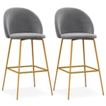 Set of 2 Bar Stools Soft Velvet Upholstered Bar Chairs Pub Stool Chair High Back