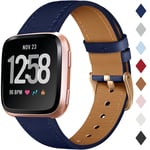 CeMiKa Leather Strap Compatible with Fitbit Versa Strap/Fitbit Versa 2 Strap, Classic Replacement Leather Straps Compatible with Fitbit Versa/Versa 2/Versa Lite Strap, Blue/Rose Gold
