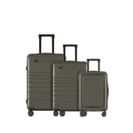 Sæt med 3 Eternitive E3 kufferter / TSA kombinationslås / størrelse S + M + L / olivengrøn / håndbagage med ekstra lomme og USB-C og USB-A port