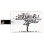 16G USB Flash Drives Credit Card Shape Tree of Life Memory Stick Bank Card Style Plant in the Fall Season Illustration with Falling Leaves Seasonal Art Print,Brown White Waterproof Pen Thumb Lovely Ju