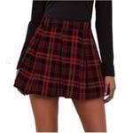 Kvinnors Rutiga A-Linje Kjolar Elegant Plisserad Kjolar Rutiga Kjolar Skolkjolar Mini Kort Skate Kjolar Klassisk Retro Kjolar För Vår Sommar Fest Dejting RED XL
