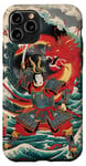 Coque pour iPhone 11 Pro Duel de dragon samouraï : Art tempête d'océan