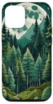 Coque pour iPhone 15 Pro Forêt Nature Montagne Lune Vert Arbre Pin Aventure Randonnée