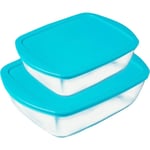 Pyrex Glass Storage Dish Food Container with Lid 2.5L-1.1L 2pc Set Blue