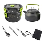 C/N Picnic Stove Set Outdoor Cook Set Picnic Ultralight Fold Cookware Teapot Pan 2-3 People for Camping Cooking Green