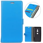 KM-WEN® Case for Sony Xperia XZ3 (5.7 Inch) Book Style Litchi Pattern Magnetic Closure PU Leather Wallet Case Flip Cover Case Bag with Stand Protective Cover Blue