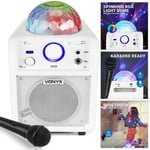 Vonyx Bluetooth Karaoke Machine Portable Party Speaker Set Lights & Mic White
