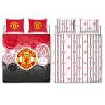 Manchester United FC Character World Official Double Duvet Cover Set, Crest Design | Red Reversible 2 Sided Football Bedding Cover Official Merchandise Including Matching Pillow Cases