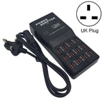 W-858 12A 12 Ports USB Fast Charging Dock Desktop Smart Charger AC100-240V, UK Plug (Black) (Color : Black, Size : One Size)