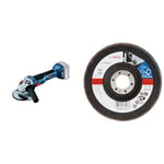 Bosch Professional 18 V System Battery Angle Grinder GWS 18V-10 (disc Diameter 125 mm, Without Batteries and Charger, in Box) + Flap Sanding Disc (for Metal, Ø 125mm, 80 Grit)