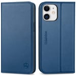 SHIELDON iPhone 12 Mini Case, iPhone 12 Mini Wallet Genuine Leather [RFID Blocking][Shockproof TPU Shell][Kickstand][Card Slots] Magnetic Flip Cover Compatible with iPhone 12 Mini, 5.4", Royal Blue