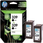 2 ORIGINAL GENUINE HP 339 BLACK CARTRIDGES C8767EE 1ST CLASS POSTAGE 2 EAR GTEE