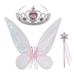 Caraele 2  Fairy Wings För Barn Vit Grön Rosa Lila Fjärilsklänning Vingar Set Fairy Kostym Tillbehör Flickor Liten Organza Pink
