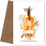Personalised Orange Vodka Bottle Birthday Card for Wife Husband Mum Dad Sister Brother Auntie or Her. Watercolour Style Blood Orange Vodka Greetings Card for a Birthday, Christmas, Mother's Day