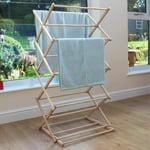 Bamboo Wooden 4 Tier Clothes Dryer Airer Folding Concertina Rack 4 Arm 50m Rotary Airer Outdoor Laundry Washing Line (4 Tier Wooden Airer)