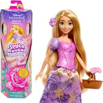 Mattel Princesses Disney Spin & Reveal Coffret avec poupée Raiponce et 11 Surprises, Dont 5 Accessoires, 5 Autocollants et Une scène de Jeu, Jouet inspiré du Film, HTV86