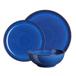 Denby - Imperial Blue Dinner Set For 4 - 12 Piece Coupe Ceramic Tableware Set Royal Blue - Dishwasher Microwave Safe Crockery Set - 4 x Dinner Plate, 4 x Medium Plate, 4 x Cereal Bowl