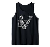 Rock And Roll Graphic Band Tees Skeleton Playing Guitar Tank Top