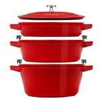 STAUB La Cocotte Set de 3 casseroles rondes en fonte cerise rouge
