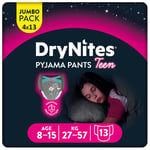 Huggies DryNites pyjamahousut kertakäyttöiset tytöt 8-15 vuotta jumbopakkaus 4 x 13