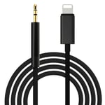 2M Lightning till AUX 3.5mm Kabel/Adapter Bil Svart