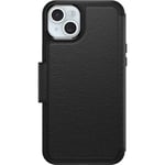 OtterBox Strada Case for iPhone 15 Plus for MagSafe, Shockproof, Drop proof, Premium Leather Protective Folio with Two Card Holders, 3x Tested to Military Standard, Black, No Retail Packaging