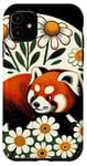 Coque pour iPhone 11 Fleurs de marguerites artistiques rétro en forme de panda rouge