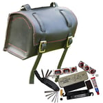 Bike Repair Set: Box Leather Bag, Multi-tool, Puncture Repair Kit MADE IN UK Black Red