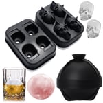 Ice Cube Mold 3D Skullhead + Ball, Large Ice Ball Moulds BPA Free Silicone Ice Cube Maker with No-Spill Lid for Freezer Whiskey, Cocktail, Chocolate, Baby Food Drink (2pack)