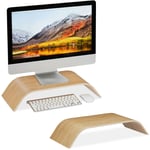 2x Support pour moniteur bambou, Rehausseur d'écran bureau arrondi, ergonomique, hlp 10x52,5x24 cm, naturel - Relaxdays