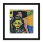 Ernst Ludwig Kirchner Franzi Vor Geschnitztem Stuhl 8X8 Inch Square Wooden Framed Wall Art Print Picture with Mount