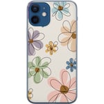 Apple iPhone 12 mini Transparent Mobilskal Tecknade Blommor