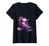 Womens Axolotl Popcorn Animal Gaming Controller Headset Gamer V-Neck T-Shirt