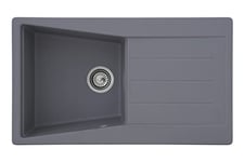 Respekta Seattle évier en granit gris/Évier à 1 bac de 86 x 50 cm/Évier adapté pour les meubles sous évier de 50 cm de largeur