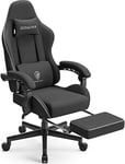 Dowinx Chaise Gaming Ergonomique, Fauteuil Gamer en Tissu Respirant avec Coussin Confortable à Ressorts Ensachés, Siège Gaming Massant avec Appui-Tête et Repose-Pieds Rétractable, 150 kg, Noir