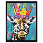Giraffe With Queen Birthday Crown Modern Pop Art Art Print Framed Poster Wall Decor 12x16 inch