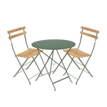 Fermob - Bistro matgrupp bord 77cm & 2 trä stolar cactus - Matgrupper utomhus