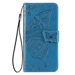 KERUN Case for Xiaomi Poco X3 Pro | X3 NFC Wallet PU/TPU Leather Phone Cover, Butterfly Embossed Case with [Card Slots] [Kickstand] [Magnetic Closure] Shock-Absorbent Bumper. Blue