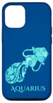 Coque pour iPhone 12/12 Pro Signe du zodiaque pour Verseau dans un motif fractal turquoise