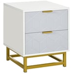 Bedside Table with 2 Drawers Side End Table Steel Frame Living Room